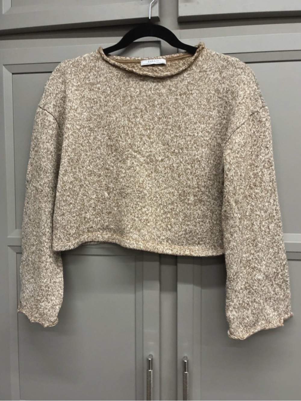 Zara Cropped Marled Beige Sweater